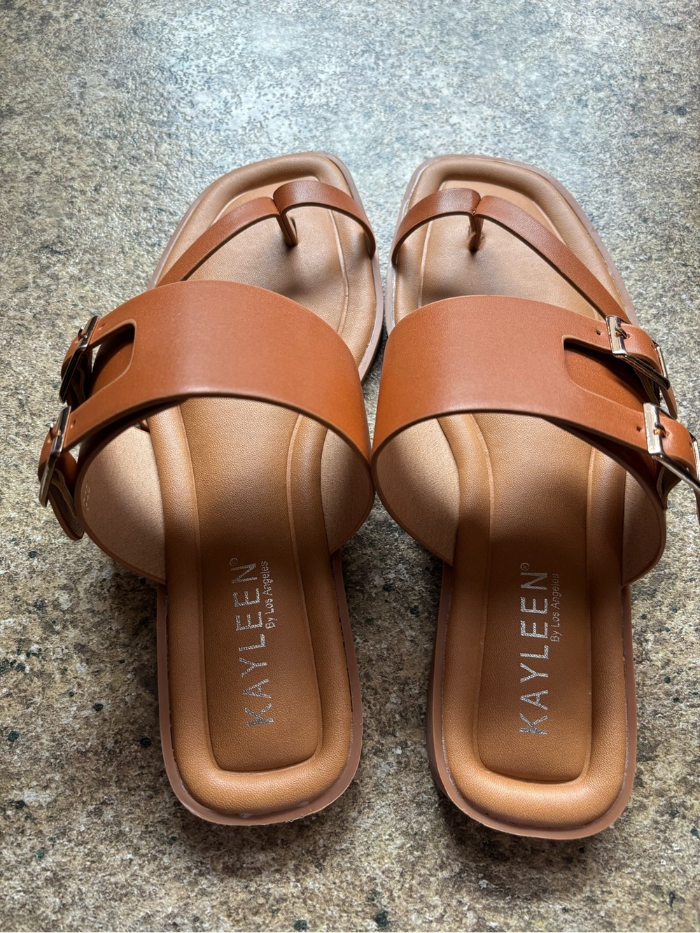 KAYLEEN By Los Angeles Tan Brown Buckle Slide Mules